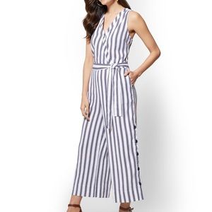 New York and Company Blue Stripped Jumpsuit
